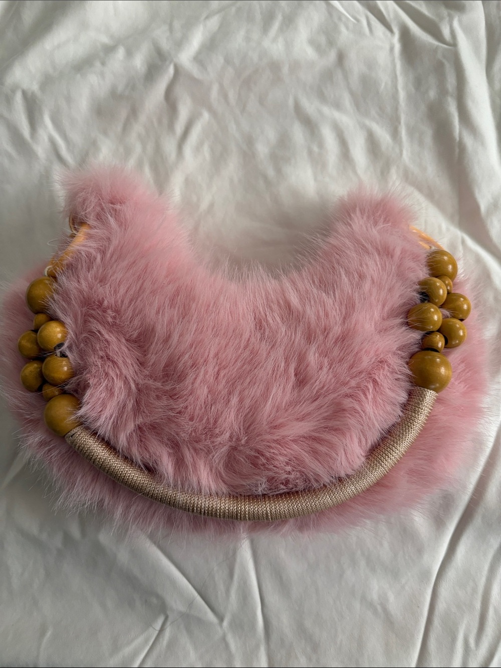 Pink Faux Fur Bag with Wooden Bead Handle NWT - Picture 7 of 7